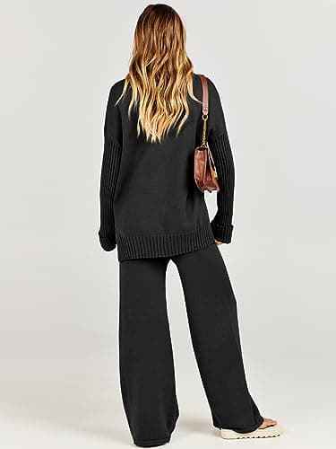 Caracilia Women's 2-Piece Fall Sweater Set Wide Leg Pants Matching Lounge Outfits
