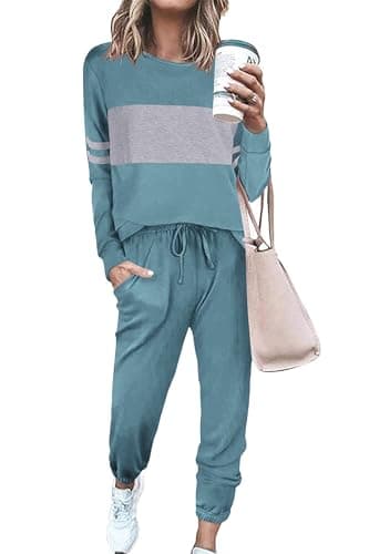 PrettyGarden Women's Color Block Tracksuit Crewneck Long Sleeve Tops & Pants