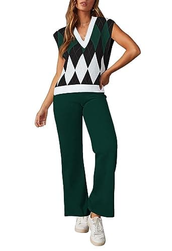 Viottiset Women's 2 Piece Sweater Vest & Wide Leg Pants Set