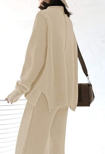 High Neck Knitted Sweater and Wide Leg Pant Set for Women
