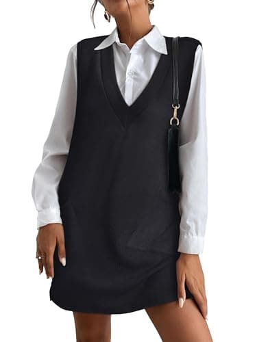 VETIOR Women's V-Neck Sleeveless Pinafore Dress with Pockets