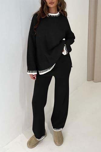 PRETTYGARDEN Women's Long Sleeve Knit Sweater & Wide Leg Pants Set