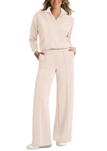 WIHOLL Women's 2-Piece Lounge Set: 2024 Half Zip Sweatshirt & Wide Leg Sweatpants with Pockets