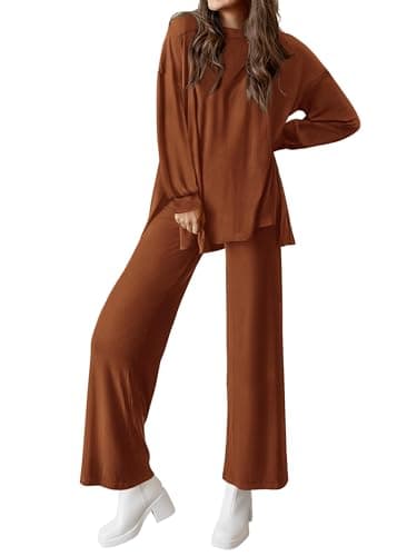 PRETTYGARDEN Women's Long Sleeve Crewneck & Wide Leg Pants Casual Outfit Set