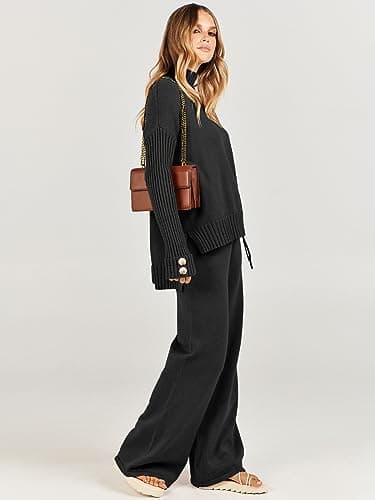 Caracilia Women's 2-Piece Fall Sweater Set Wide Leg Pants Matching Lounge Outfits