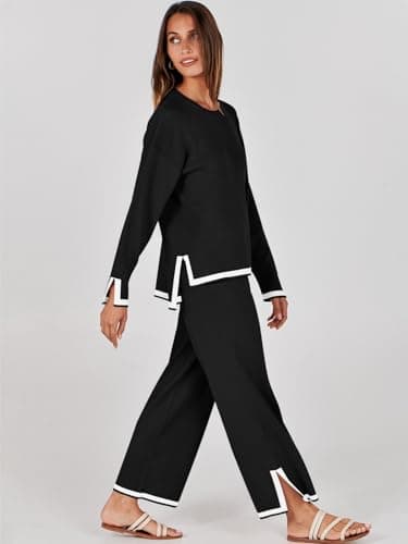 ANRABESS Women's Knit Sweater Top & Wide Leg Pants Matching Sweatset