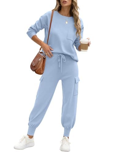 Caracilia Women's Long Sleeve Knit Outfit Matching Jogger Pants Fall Lounge Sets