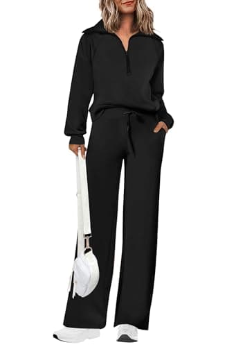 PRETTYGARDEN Women's Casual Half Zip Sweatshirts & Wide Leg Pants Sets
