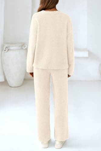 PRETTYGARDEN Women's Oversized V-Neck Sweater & Wide Leg Pants Fall Winter Set
