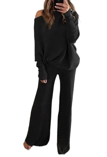 Fixmatti Women's High Neck Knit Sweater & Wide Leg Pant Outfit