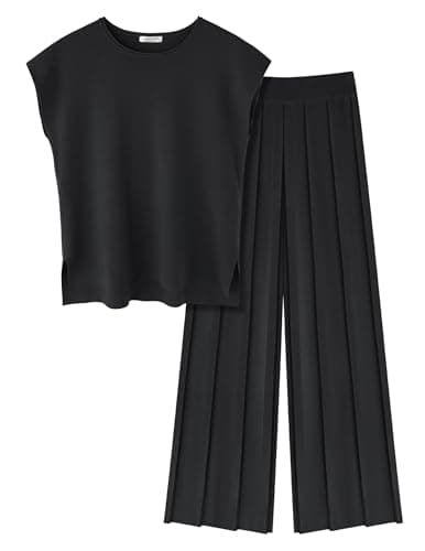 Ekouaer Women's Knit Cap Sleeve Tops & Wide Leg Pleated Pants Casual Sweater Sets