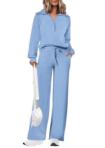 PRETTYGARDEN Women's Casual Half Zip Sweatshirts & Wide Leg Pants Sets