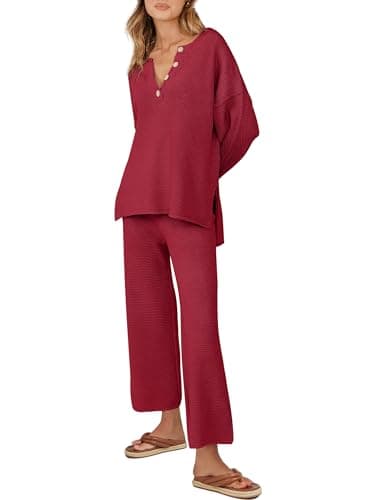ANRABESS Women Oversized Loose Waffle Knit Sweater Set Cozy Matching Lounge Sets