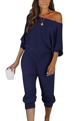 PRETTYGARDEN Women's Off-Shoulder Ribbed Tracksuit with Pockets