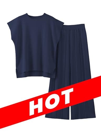 VATEAMI Women Knit Sweater Set with High-Waist Wide Leg Pants