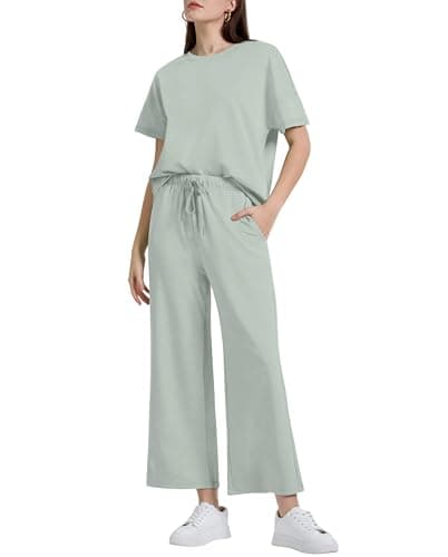 XIEERDUO Women's 2-Piece Loose Pajama Set Pullover Tops & Wide Leg Pants