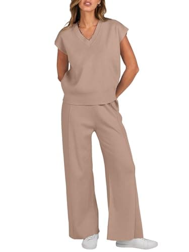 Caracilia Women's Summer 2-Piece Knit Set Vest & Wide Leg Pants 2025 Spring