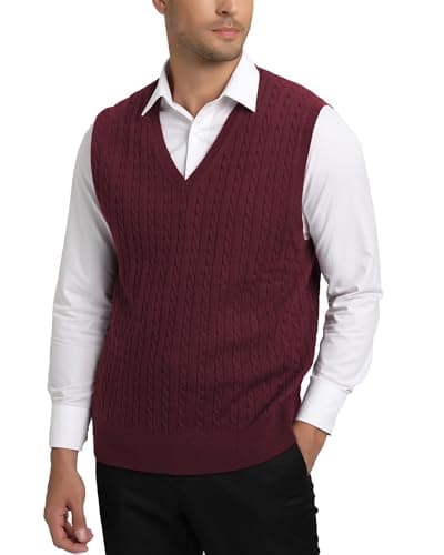 Kallspin Men's Wool Blended Cable Knit V-Neck Sweater Vest