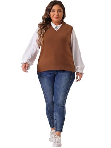Plus Size Agnes Orinda Women's V-Neck Knit Sweater Vest