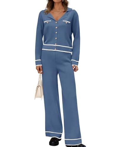 ZESICA Women's Matching Fall Knit Sweater & Wide Leg Pants Set