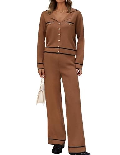 ZESICA Women's Matching Fall Knit Sweater & Wide Leg Pants Set