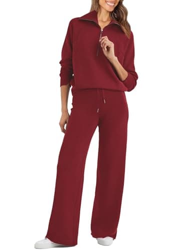 Glamaker Women's Oversized Half Zip Sweatshirt & Wide Leg Pants Set
