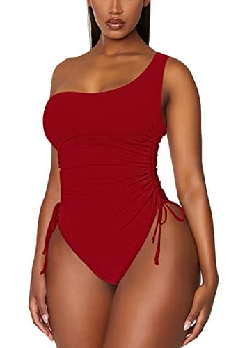 Viottiset Women's One Shoulder Ruched Swimsuit with Tummy Control