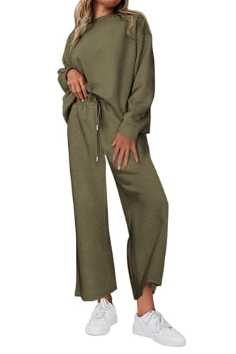 PRETTYGARDEN Women's Casual Long Sleeve Pullover Top & Wide Leg Pants Set