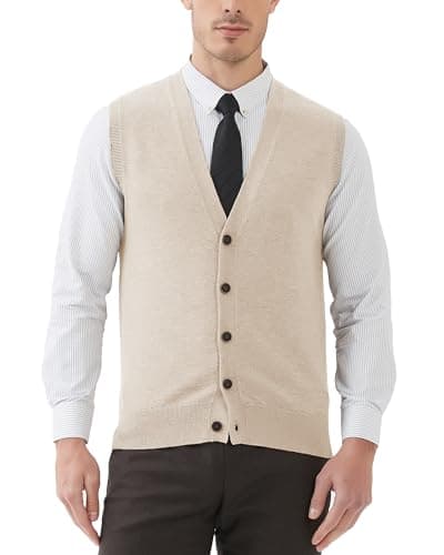 Kallspin Men's Wool Blend V-Neck Sleeveless Cardigan Vest