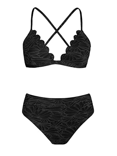 CUPSHE High-Waisted Scalloped V-Neck Two-Piece Bikini Set