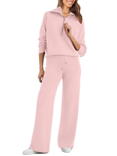 Glamaker Women's Oversized Half Zip Sweatshirt & Wide Leg Pants Set