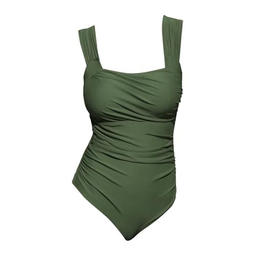 Vintage Padded One-Piece Swimsuit with Ruching and Tummy Control