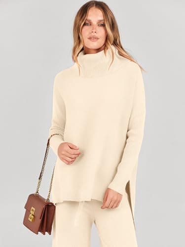 ANRABESS Women's Oversized Turtleneck Sweater Set with Wide Leg PantsFall 2025