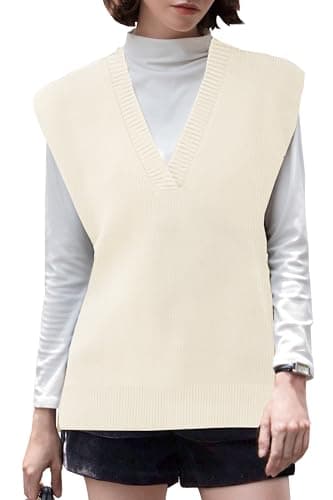 LANYO Women's Oversized V-Neck Chunky Knit Vest Tops