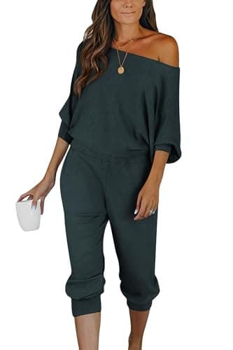 PRETTYGARDEN Women's Off-Shoulder Ribbed Tracksuit with Pockets