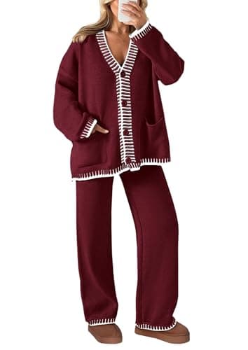 PRETTYGARDEN Women's Matching Lounge Sets Knit Cardigan & Wide Leg Pants