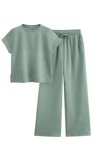 PRETTYGARDEN Women Casual Tracksuit Short Sleeve Top & Wide Leg Pants Matching Lounge Set