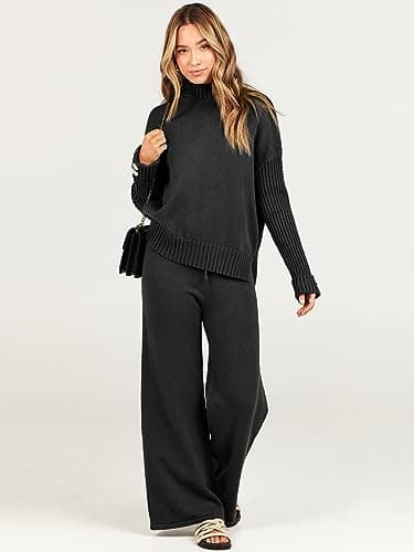 Caracilia Women's 2-Piece Fall Sweater Set Wide Leg Pants Matching Lounge Outfits