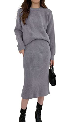 ChouYatu Women's Knit Sweater & Bodycon Skirt Outfit Sets