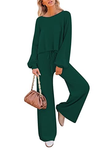 Pink Queen Women's 2-Piece Sweater Set Crop Top & Wide Leg Pants