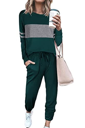 PrettyGarden Women's Color Block Tracksuit Crewneck Long Sleeve Tops & Pants