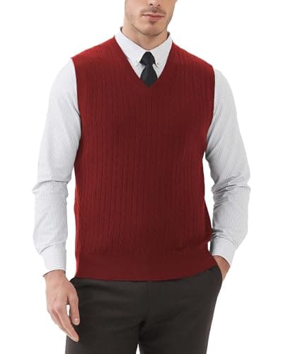 Kallspin Men's Wool Blended Cable Knit V-Neck Sweater Vest