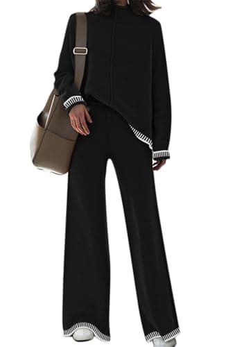 Fixmatti Women's Long Sleeve Knit Top & Wide Leg Pant Lounge Set