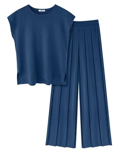 Ekouaer Women's Knit Cap Sleeve Tops & Wide Leg Pleated Pants Casual Sweater Sets