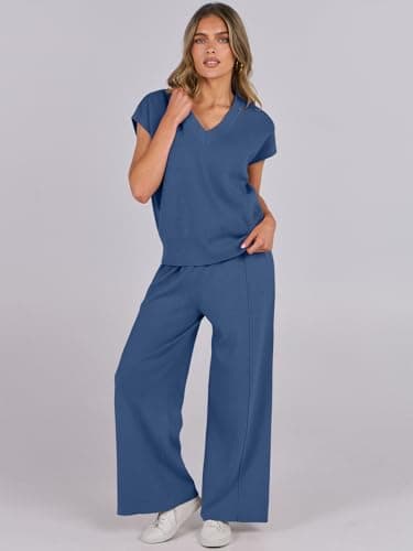 Caracilia Women's Summer 2-Piece Knit Set Vest & Wide Leg Pants 2025 Spring