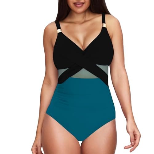 2025 Women's Tummy-Control One-Piece Swim Suit with Mesh Wrap