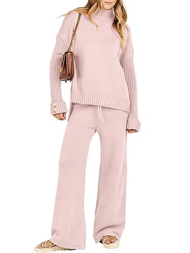 ANRABESS Women's 2-Piece 2024 Fashion Long Sleeve Knit Sweater & Wide Leg Pant Loungewear