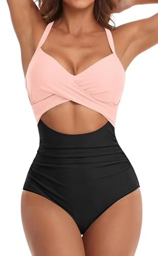 Eomenie Women's High-Waisted Cutout One-Piece Swimsuit with Tummy Control