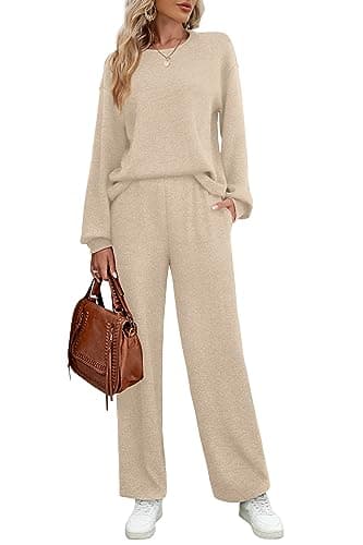 WIHOLL Women's Long Sleeve Sweatsuit Set Wide Leg Pants Outfit
