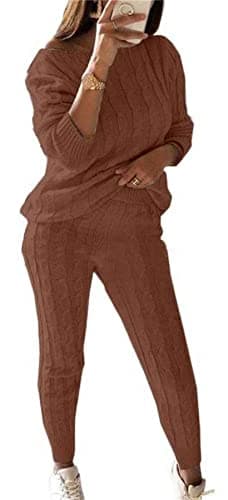 Lucuna Women's 2024 Fall Chunky Cable Knit Sweater Set Pants Loungewear